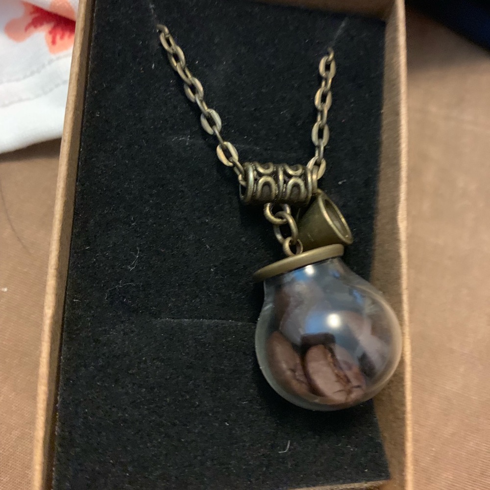 Coffee bean necklace. Brass chain